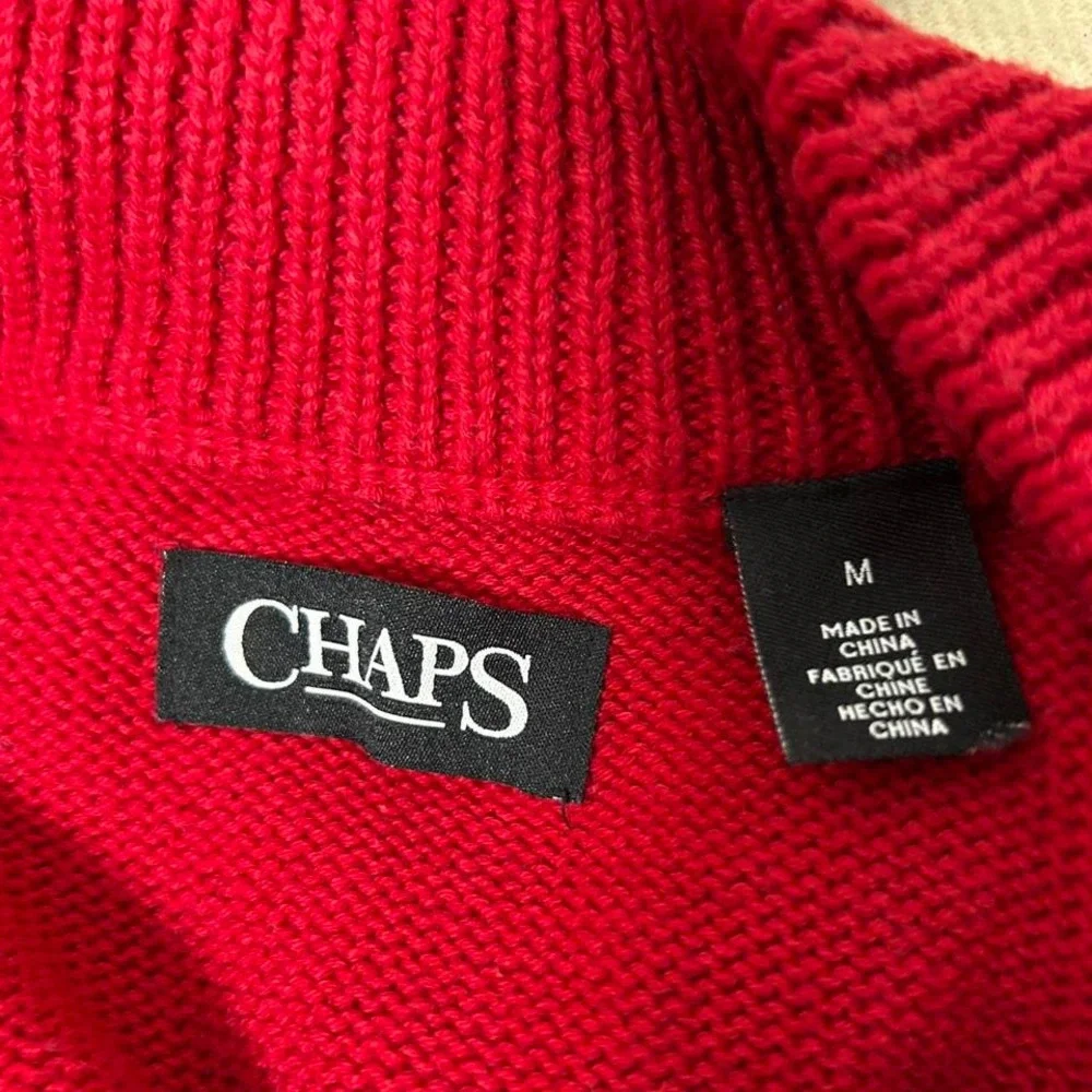 CHAPS Red 1/4 Zip Red Holiday Sweater Cable‎ Knit medium Reiindeer Fair Isle